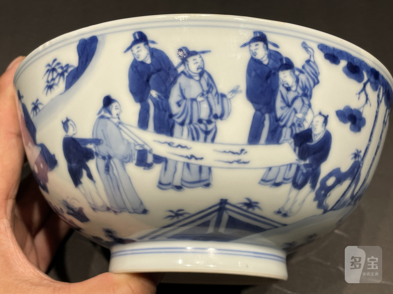 清雍正 青花十八学士墩式碗 - 图5